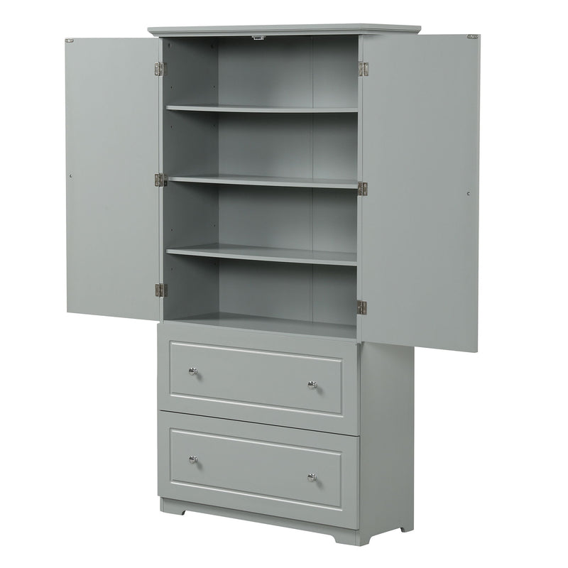 Wide Bathroom Storage Cabinet, Freestanding Storage Cabinet With Two Drawers And Adjustable Shelf, MDF Board With Painted Finish - Gray