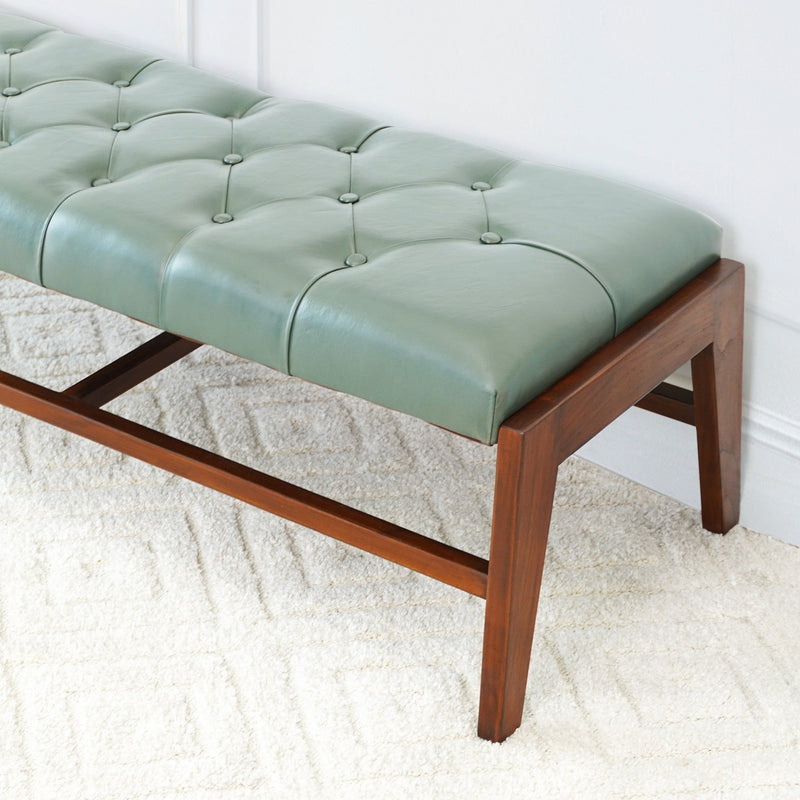 Hera - Bench With Buttons - Antique Green / Light Sage Green