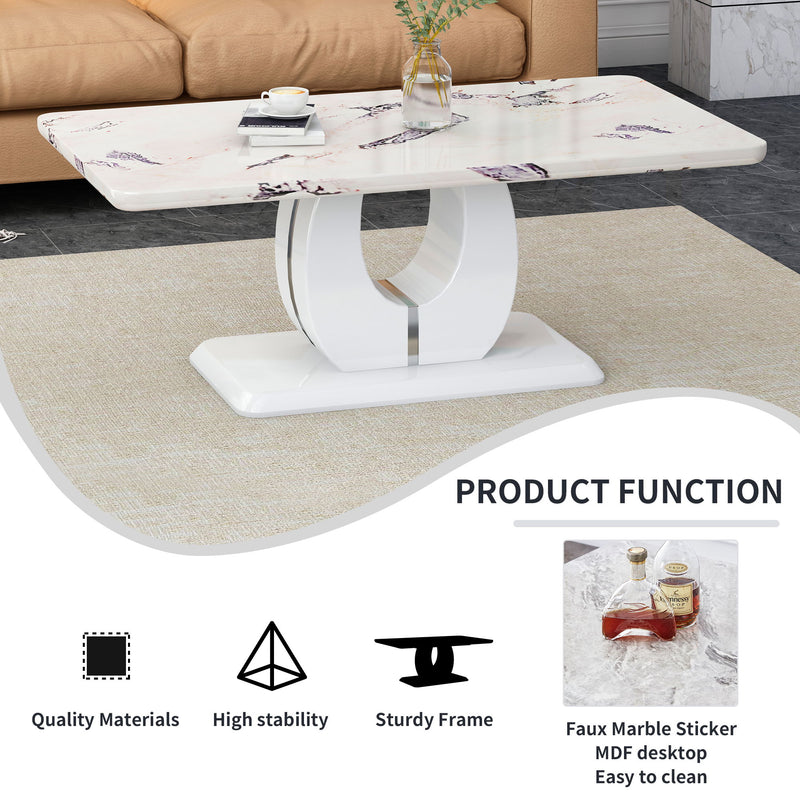 Modern Simple Luxury Imitation Marble Dining Table Rectangular Coffee Table, The Computer Desk, The Game Table, Suitable For Dining Room, Living Room, Terrace, Kitchen - White