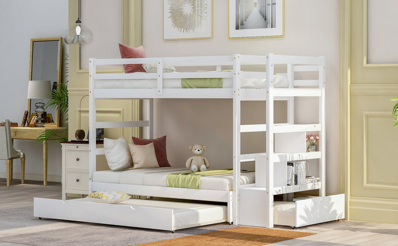 Twin over Twin/King (Irregular King Size) Bunk Bed with Twin Size Trundle, Extendable Bunk Bed   (White)(OLD SKU :LP000032AAK)