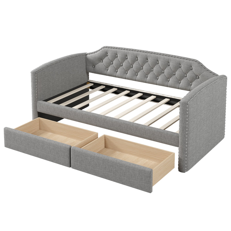 Twin Size Upholstered Daybed with Drawers for Guest Room, Small Bedroom, Study Room,Gray