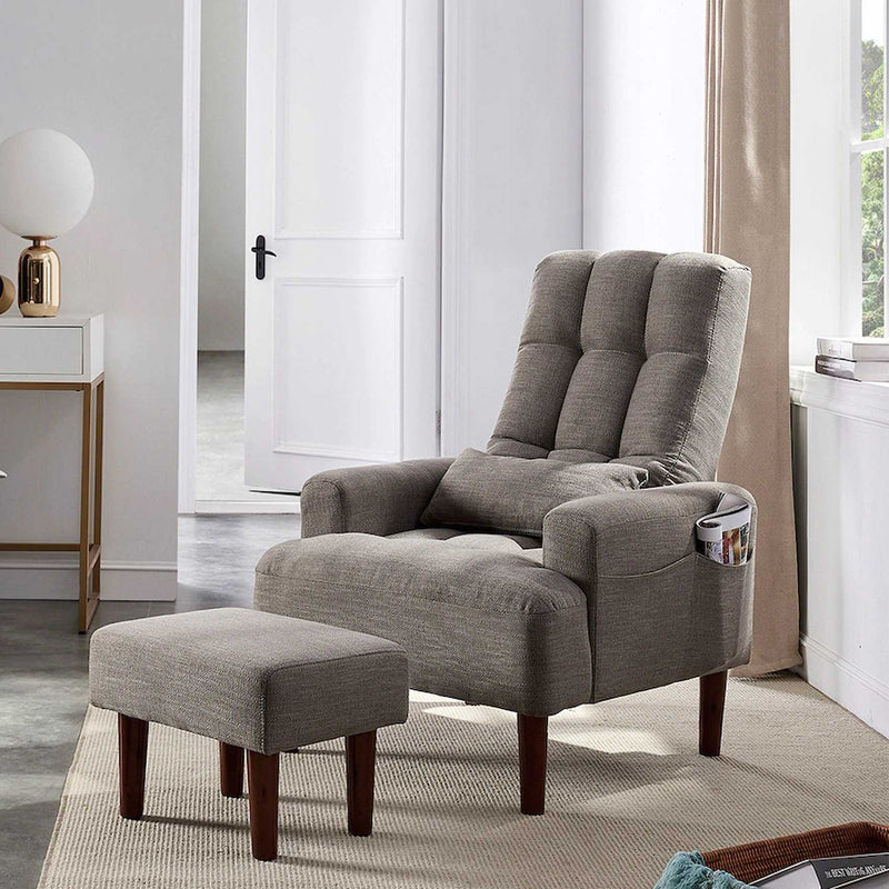 Living Room Sofa Single Chair And Ottoman, Modern Multi-Function Fabric Living Room Sofa Lounge Chair Bed And Stool. Soft Leisure Single Chair Adjustable Into 5 Angles With Sofa Bed