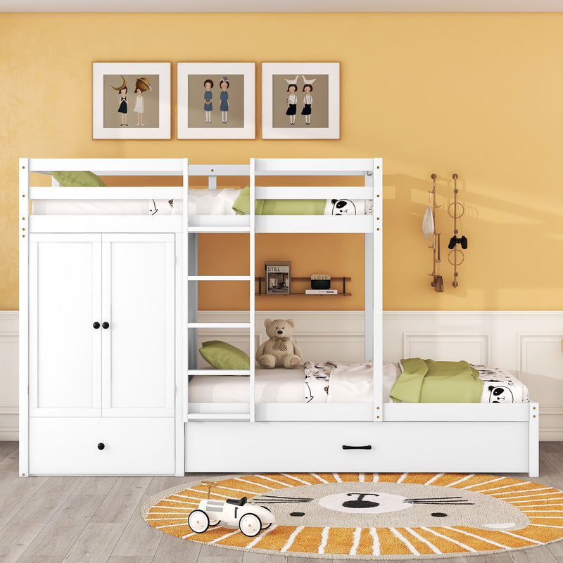 Twin-over-twin Bunk Bed with Wardrobe, Drawers and Shelves, White