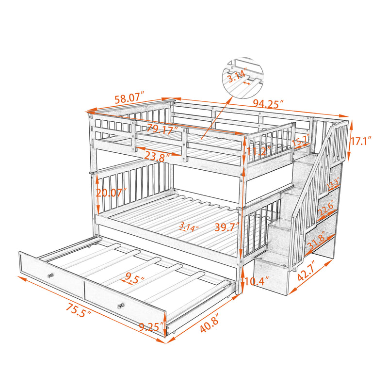 Stairway Full-Over-Full Bunk Bed with Twin size Trundle, Storage and Guard Rail for Bedroom, Dorm - Espresso(OLD SKU :LP001210AAP)