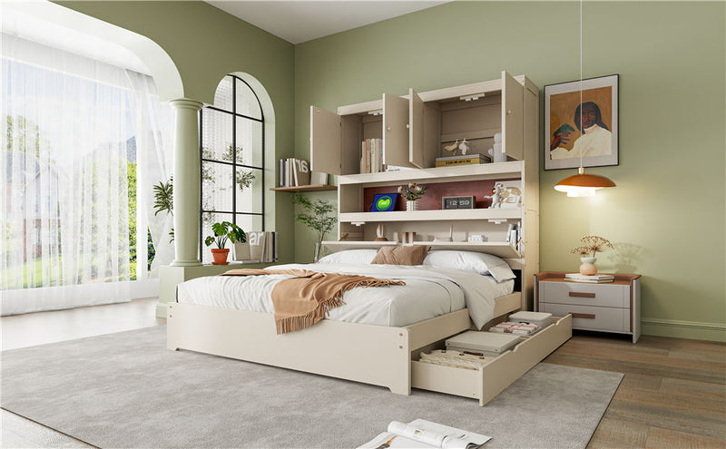 Platform Bed With USB, Storage Headboard & Drawers