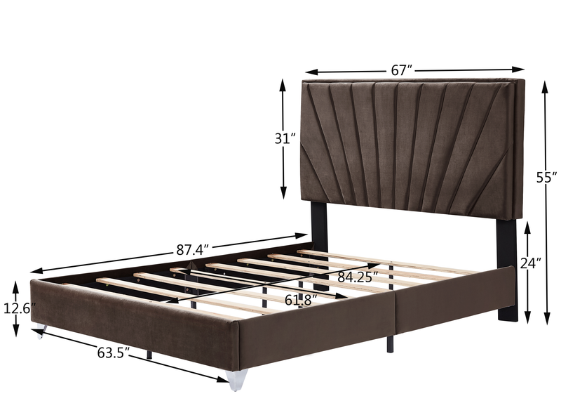 B108 Queen bed Beautiful line stripe cushion headboard , strong wooden slats + metal legs with Electroplate