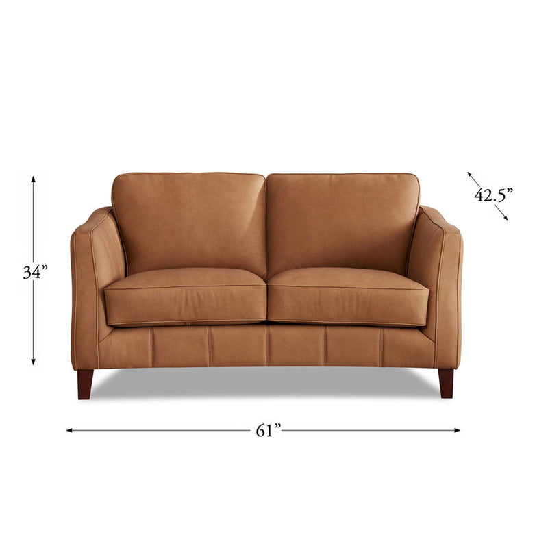 Aria-Top Grain Leather Loveseat - Brown