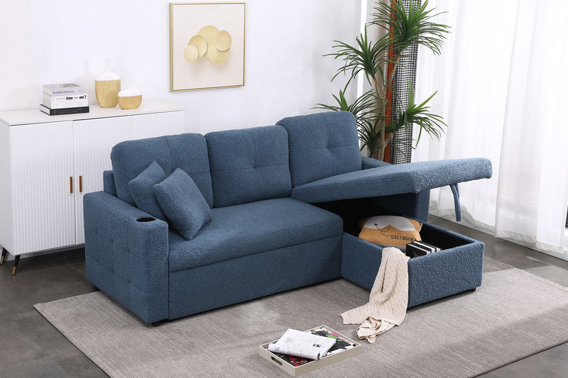 82" Width Sectional With Storage Chaise And Cupholder Armrest