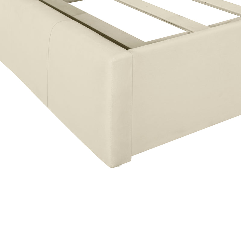 Queen Size Upholstered Platform Bed with Lateral Storage Compartments and Thick Fabric, Velvet, Beige