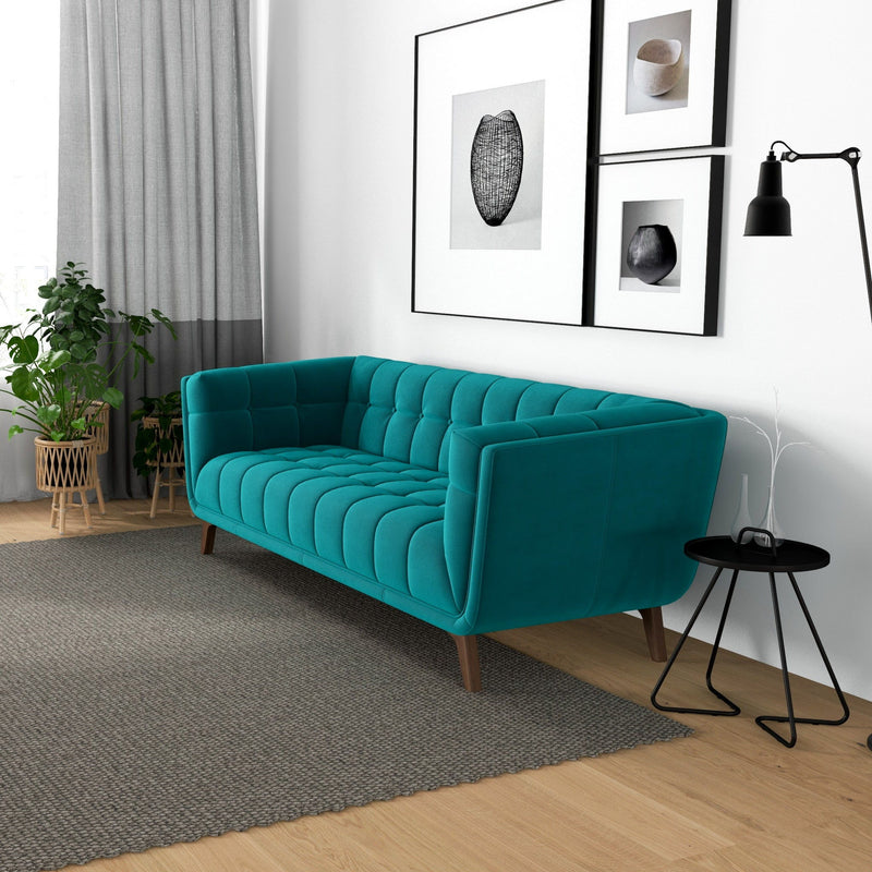 Addison - Small Velvet Sofa - Brown / Teal