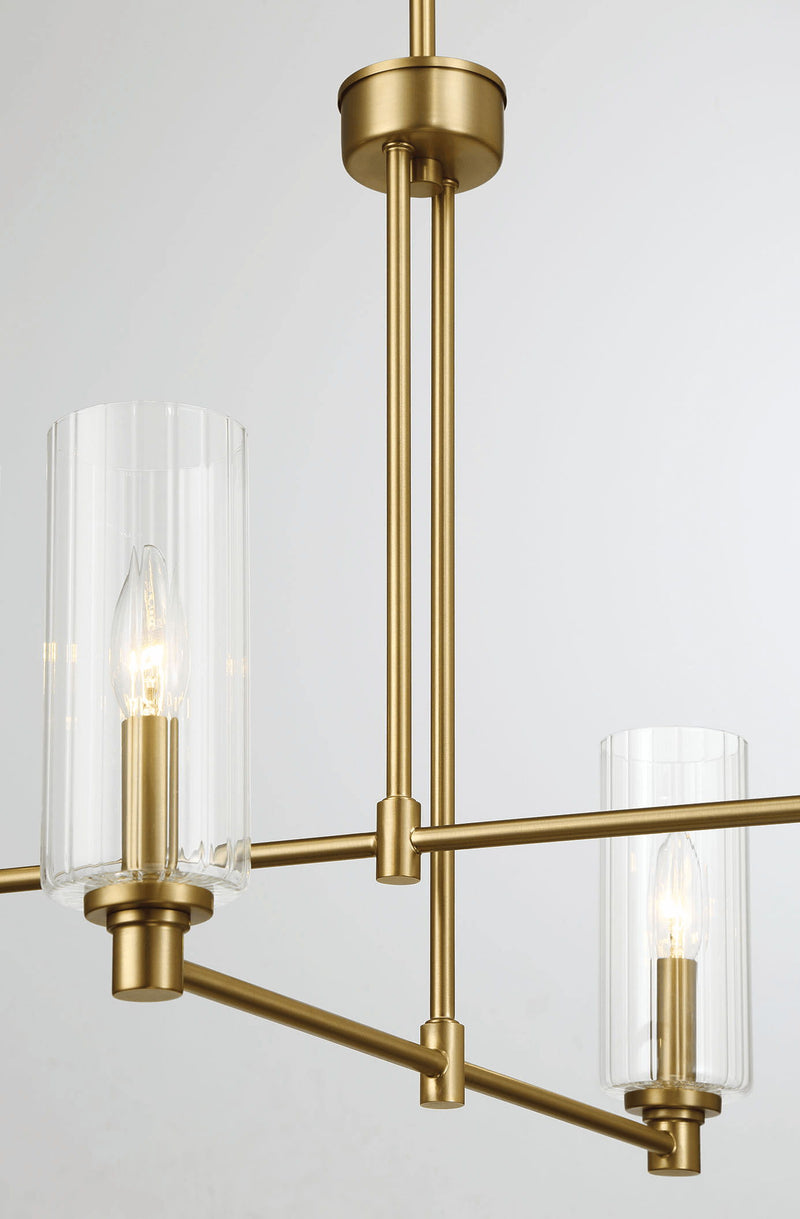 Enigma - 4 Lights Chandelier With Clear Ribbed Satin - Antique Brass / Clear / Gold