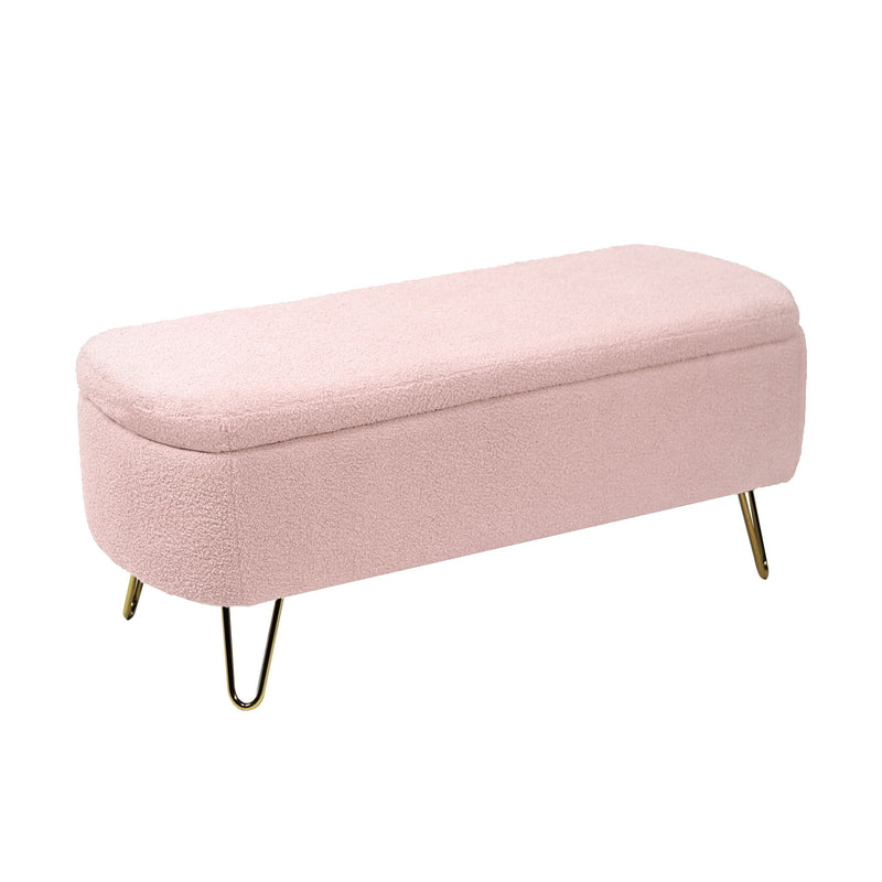 Storage Ottoman Bench For End Of Bed Gold Legs, Modern Camel Faux Fur Entryway Bench Upholstered Padded With Storage For Living Room Bedroom