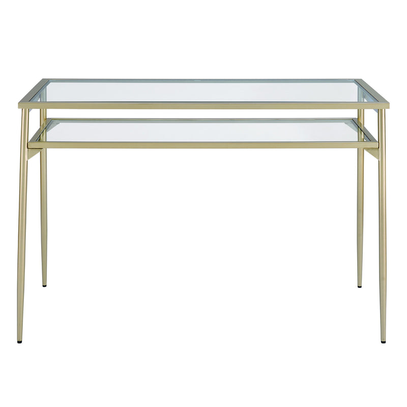 Contemporary Two Tier Glass Top Computer Desk - Gold / Glass