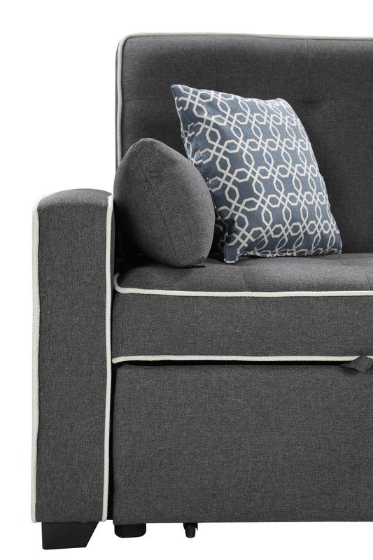 Austin - Modern Sleeper Sofa With 2 USB Charging Ports And 4 Accent Pillows - Gray