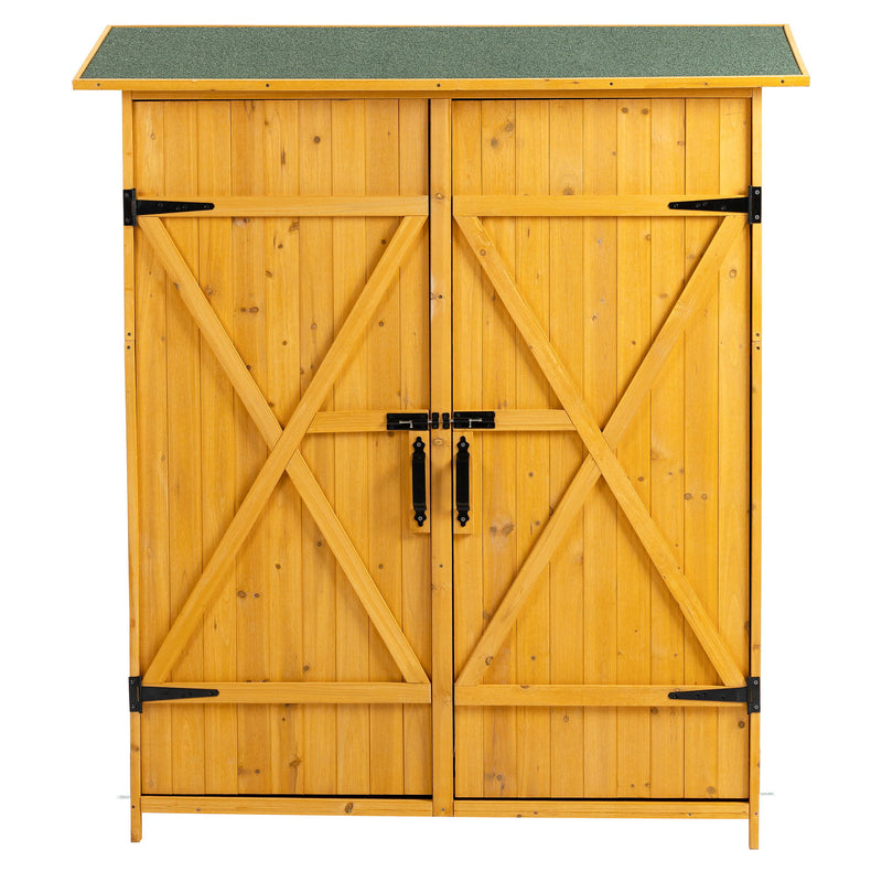 Outdoor Storage Shed With Lockable Door, Wooden Tool Storage Shed With Detachable Shelves & Pitch Roof - Natural