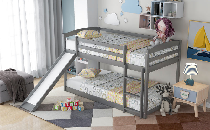 Twin over Twin Bunk Bed with Convertible Slide and Ladder , Gray(Old SKU:WF281725AAE)