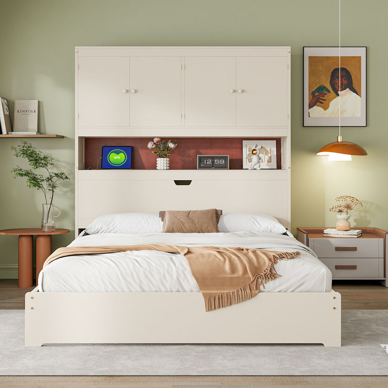 Platform Bed With USB, Storage Headboard & Drawers