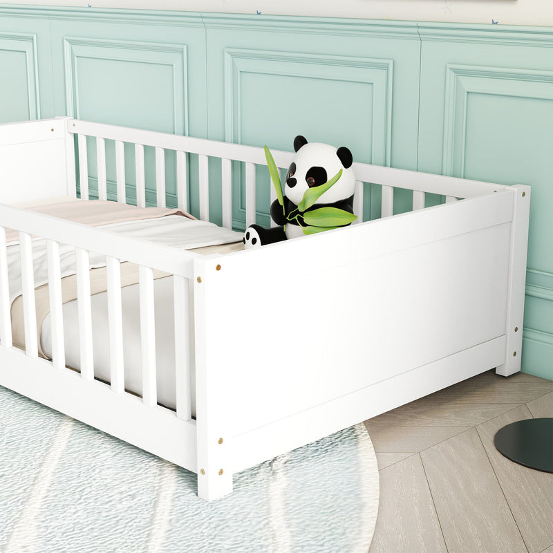 Floor Platform Bed With Built-In Book Storage Rack