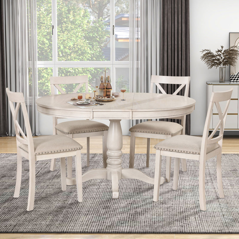 Modern Dining Table Set For 4, Round Table And 4 Kitchen Room Chairs, 5 Piece Kitchen Table Set For Dining Room, Dinette, Breakfast Nook