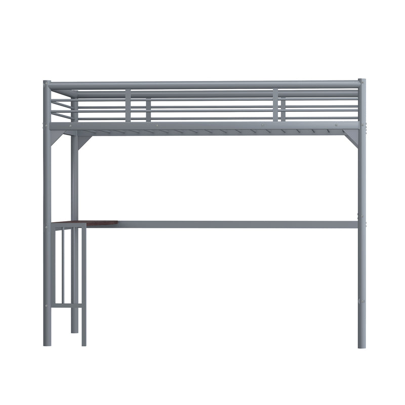 Twin Metal loft Bed with Desk, Ladder and Guardrails, bookdesk under bed, Silver