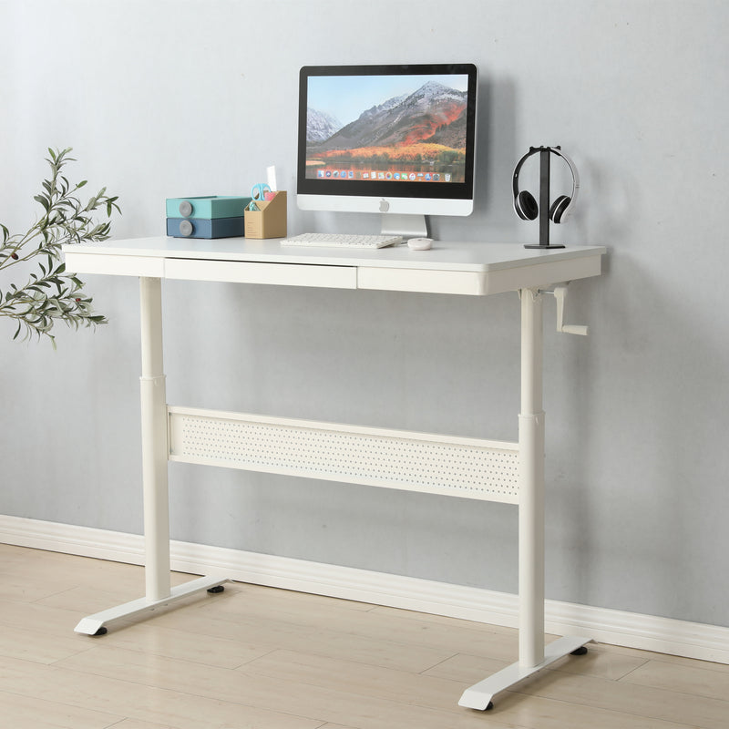 47.24" Standing Desk With Metal Drawer, Adjustable Height Stand Up Desk, Sit Stand Home Office Desk, Ergonomic Workstation - White