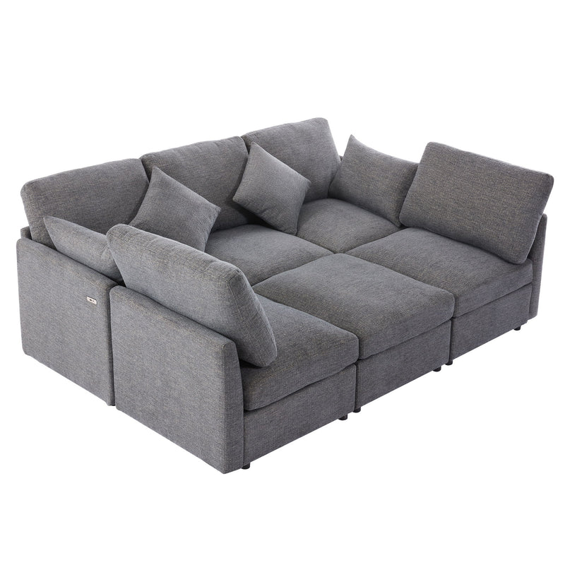 Sectional Sofa Modular Sofa U - Shaped Sofa Couch Sofa Bed L - Shaped Sofa With A Movable Ottoman And Two USB Ports For Living Room