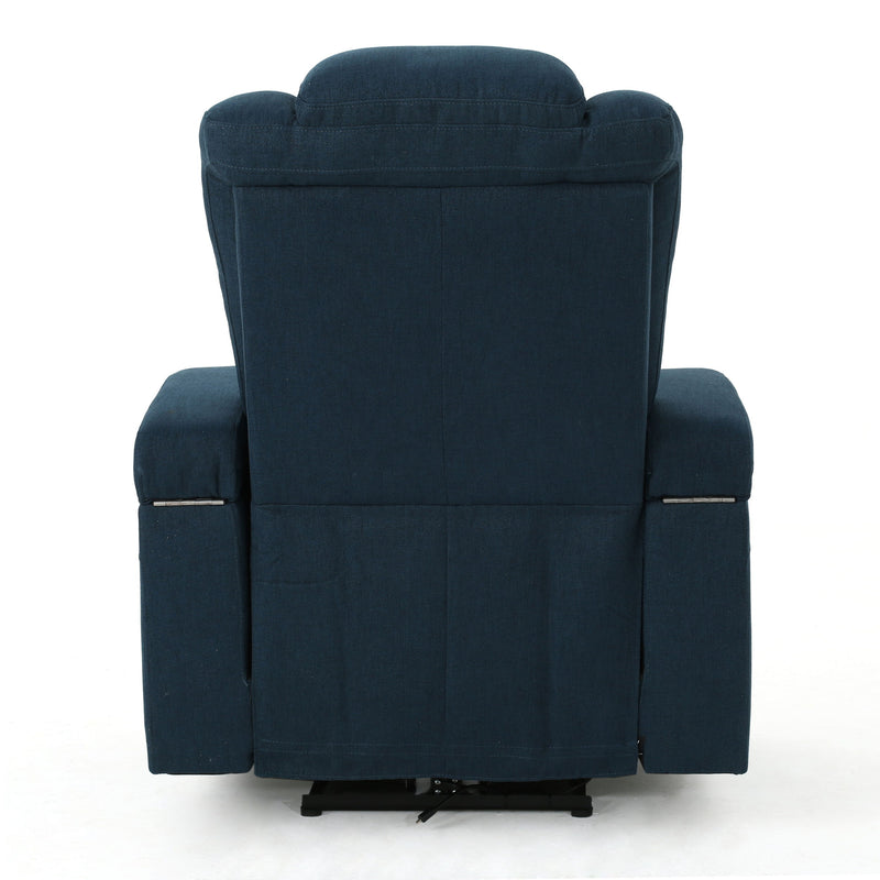 Wide - Power Standard Recliner Chair With Arm Storage With USB - Navy Blue