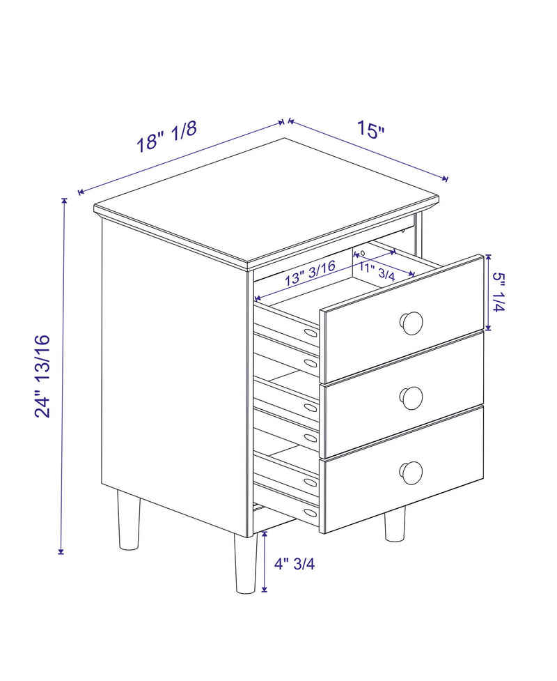 Classic 3 Drawer Solid Wood Nightstand