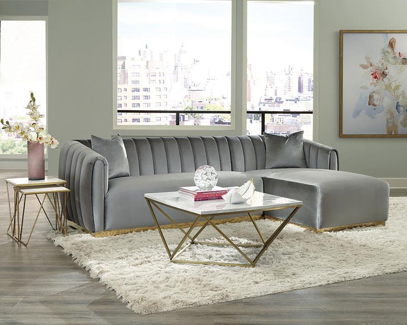 Meryl - Square Faux Marble Top Coffee Table - White And Gold - Atlantic Fine Furniture Inc