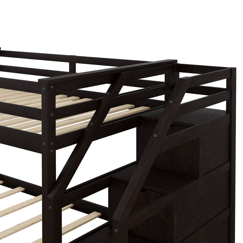 Twin-Over-Twin Bunk Bed with Twin Size Trundle and 3 Storage Stairs,Espresso (OLD SKU :LP000064AAP)