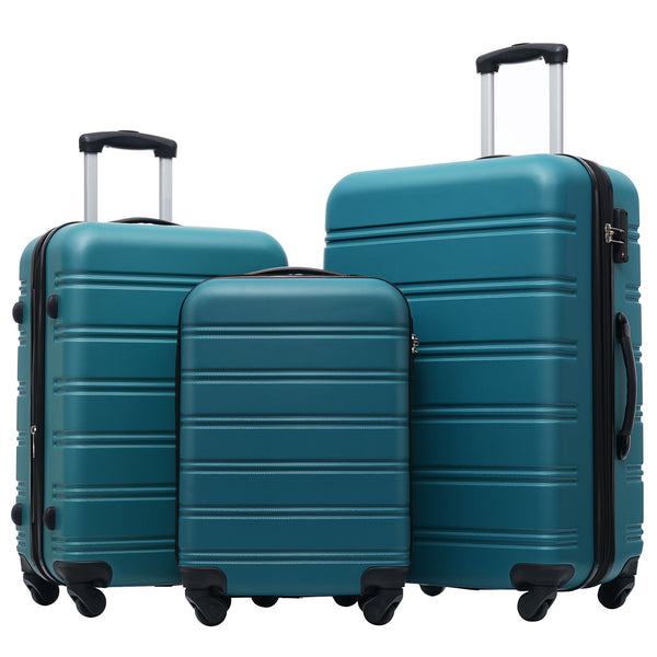 Hardshell Luggage Sets 3 Pieces Spinner Suitcase With Tsa Lock Lightweight 20" 24" 28" - Antique Blue Green