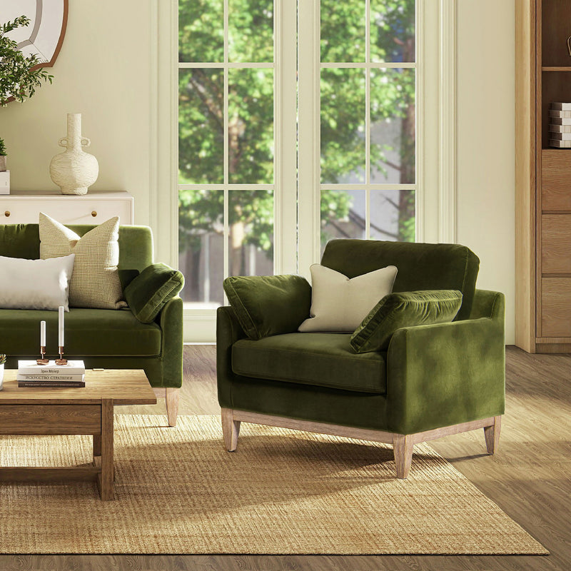 Pasadena - Wide Modern Farmhouse Accent Arm Chair - Olive Green