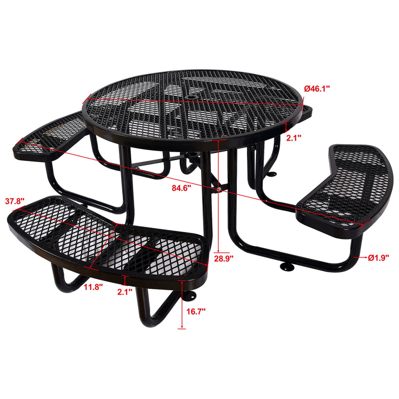 Round Outdoor Steel Picnic Table With Umbrella Pole