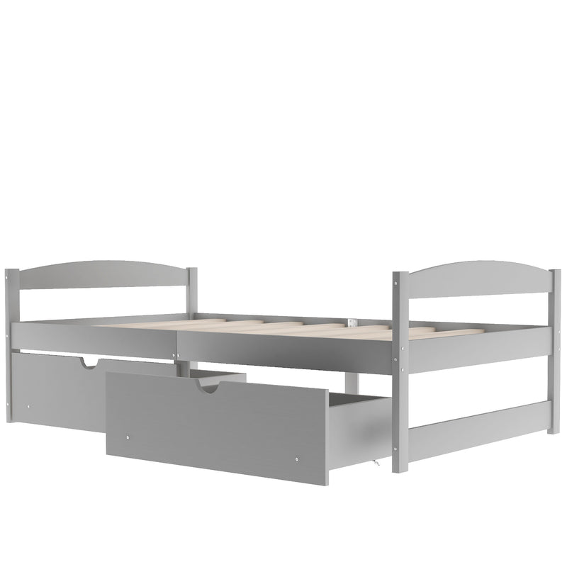 Twin size platform bed, with two drawers, gray