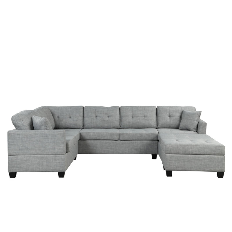 Oversized Sectional Sofa With Storage Ottoman, U-Shaped Sectional Couch With 2 Throw Pillows For Large Space Dorm Apartment