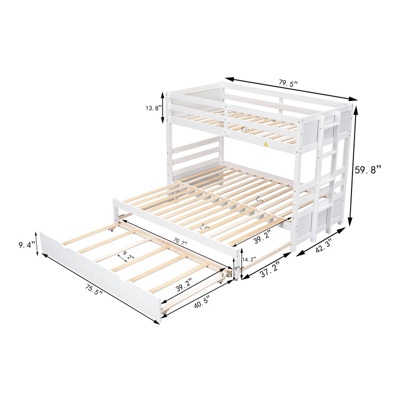 Twin over Pull-out Bunk Bed with Trundle, White