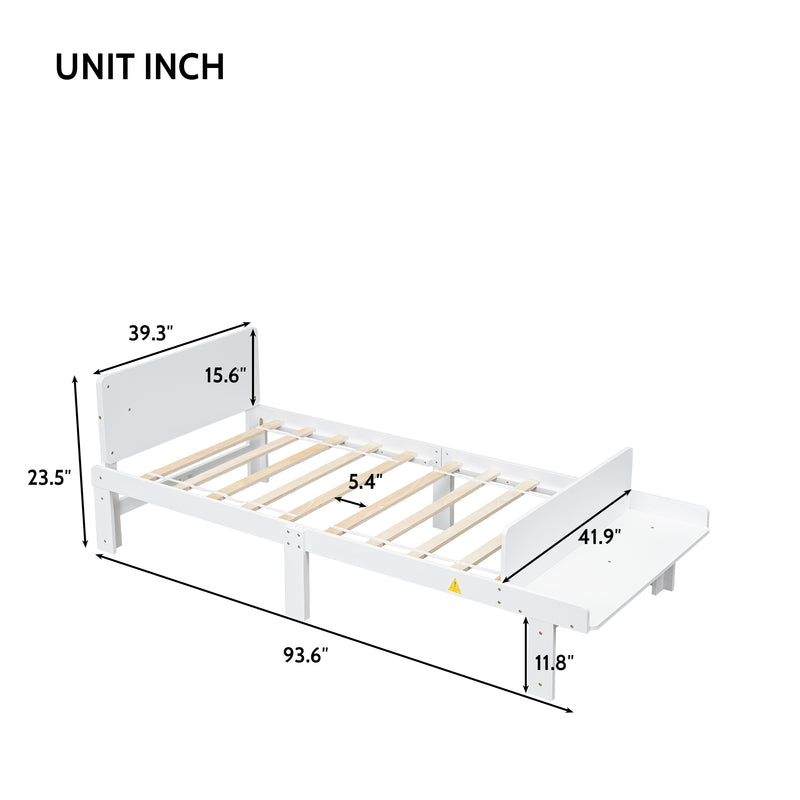 Twin Bed with Footboard Bench ,White