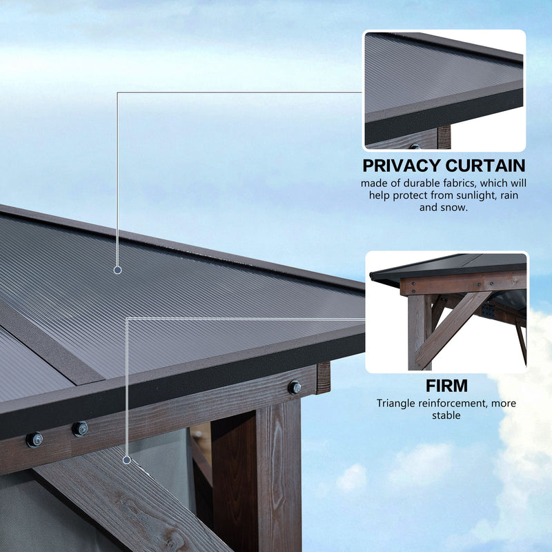 Hardtop Gazebo For Patios, Outdoor Framed Gazebo With Polycarbonate Double Roof Canopy, Solid Framed Gazebo With Privacy Curtains And Mosquito Nettings For Garden, Backyard