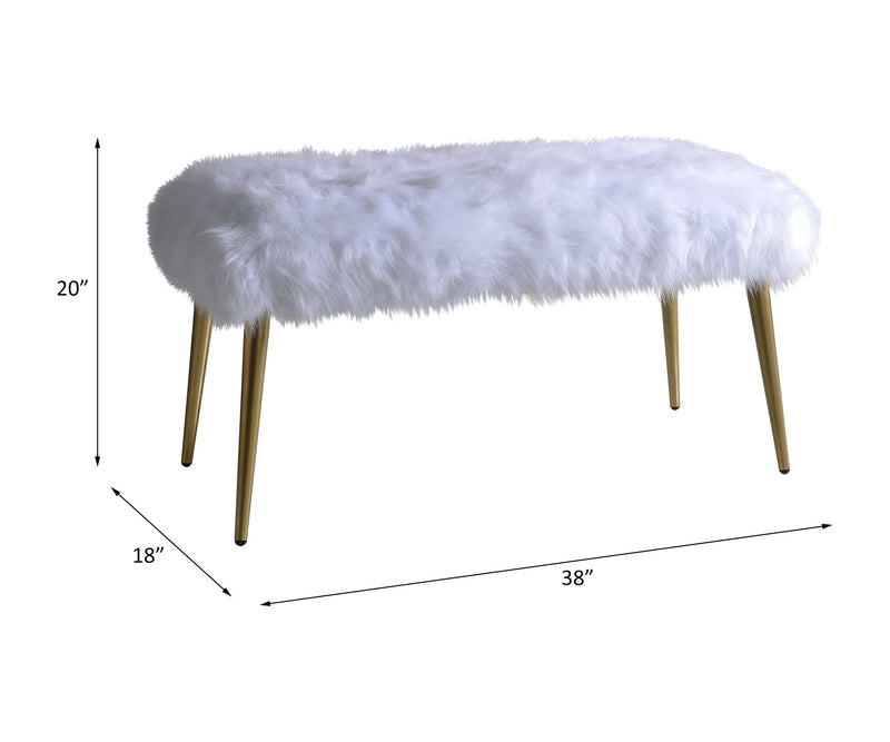 Bagley II - Faux Fur Bench - White / Gold