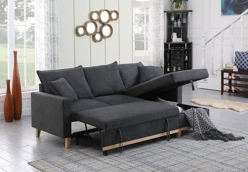 Colton - Woven Reversible Sleeper Sectional Sofa With Storage Chaise - Dark Gray