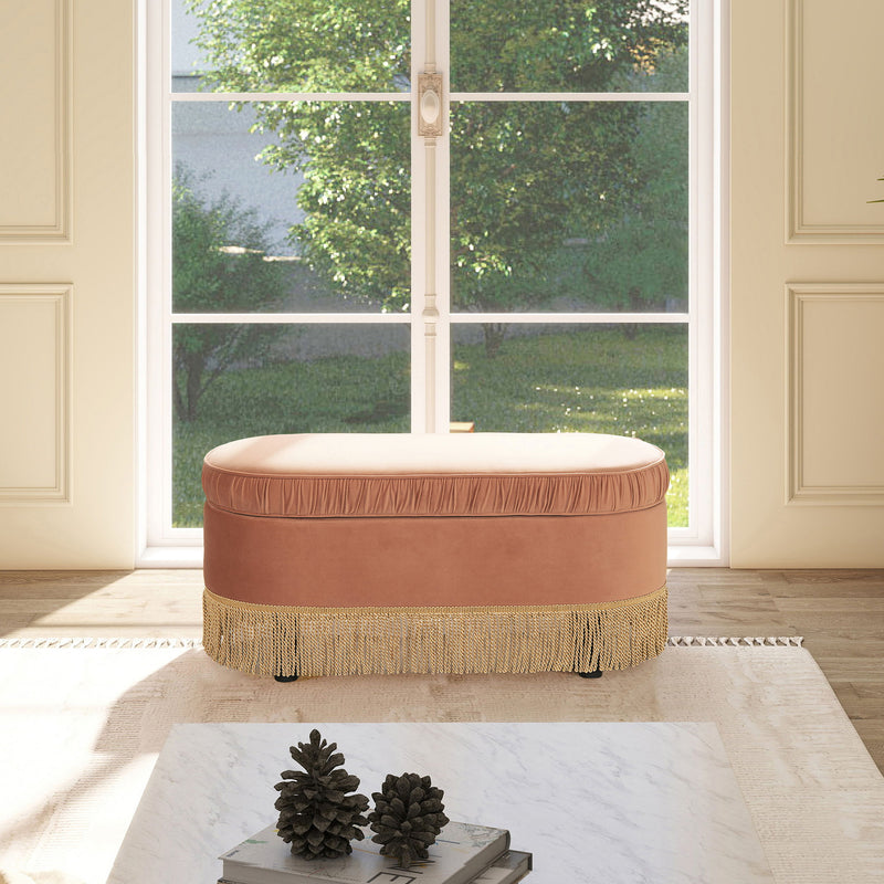 Serena - Oval Storage Bench Ottoman - Peach Orange