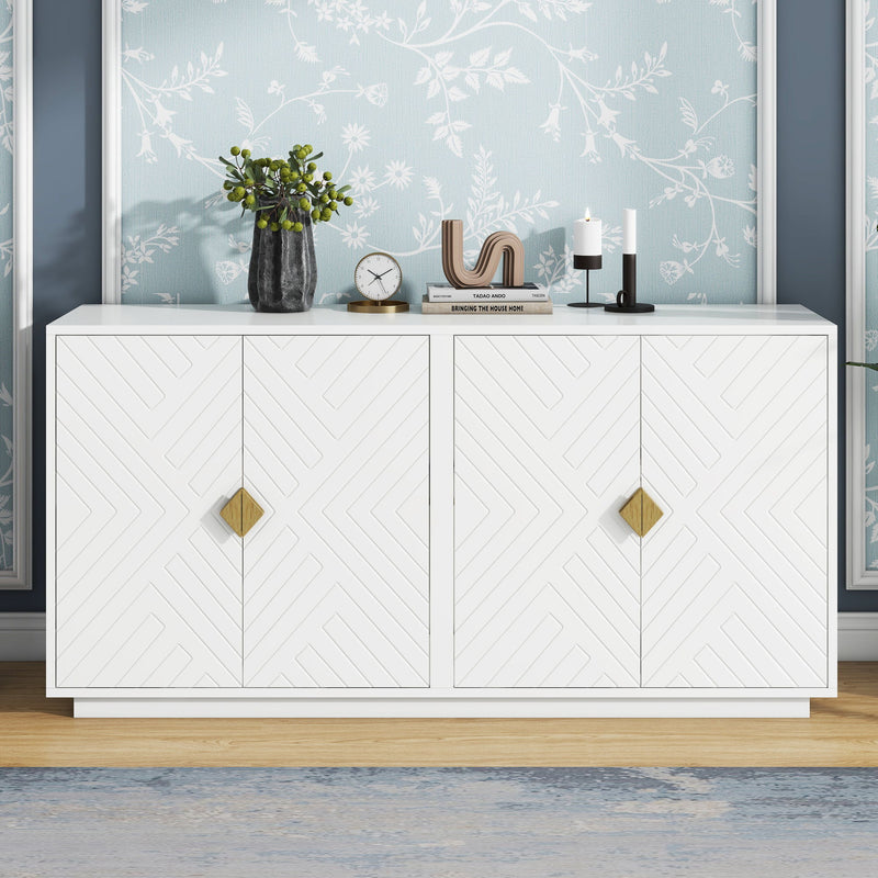 Modern Functional Large Storage Space Sideboard With Wooden Triangular Handles And Adjustable Shelves For Living Room And Dining Room