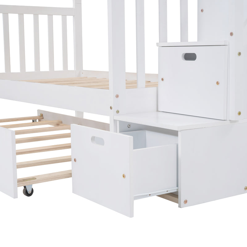 Twin over Twin/Full Bunk Bed with Twin Size Trundle (White)(OLD SKU :LP000025AAK)