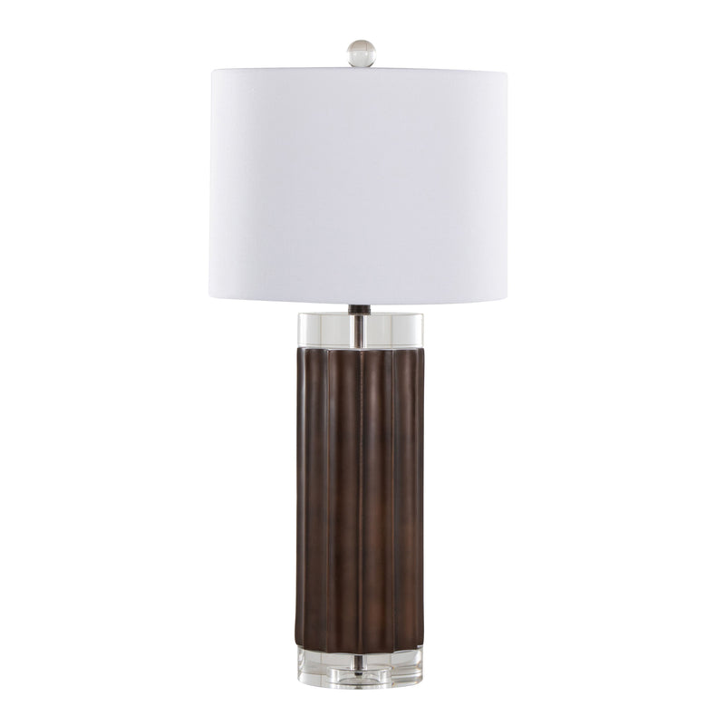 Cylinder - Fluted Contemporary Table Lamp (Set of 2) - Brown / Clear / White