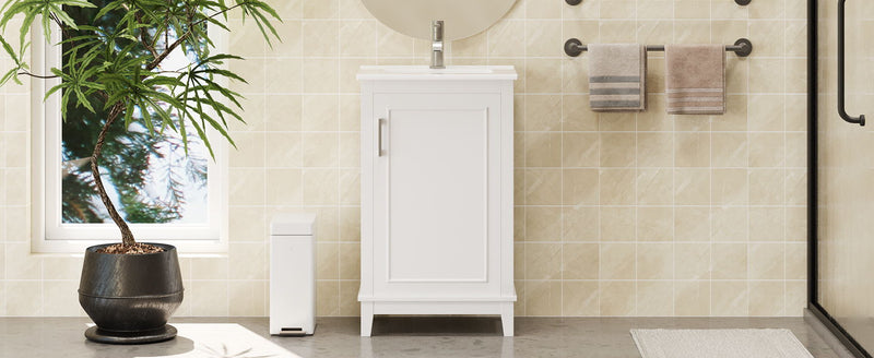 Modern Small Bathroom Vanity Cabinet With Ceramic Basin, Ample Storage, 1 Soft Close Door