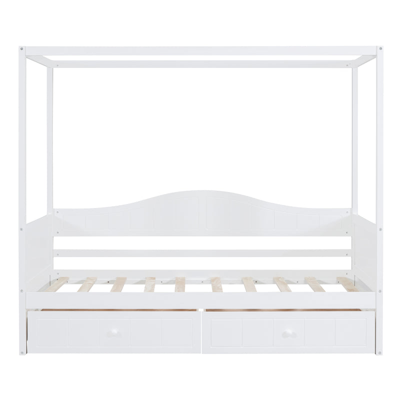 Twin Size Canopy Day Bed with 2 Drawers, White