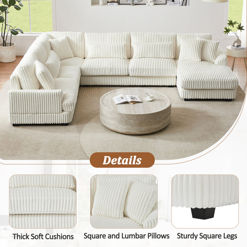 Oversized Sectional Sofa U - Shaped Sofa Couch Modern Sofa Upholstered In Soft Corduroy With A Chaise Lounge For Living Room