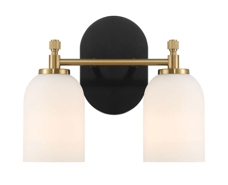 Vortex - 2 Lights Vanity In Traditional Style For Over Bathroom Mirror Wall Sconce - Black / Gold / White