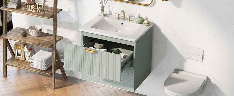 Modern Wall-Mounted Bathroom Vanity With 2 Drawers, Ideal For Small Bathrooms - Green