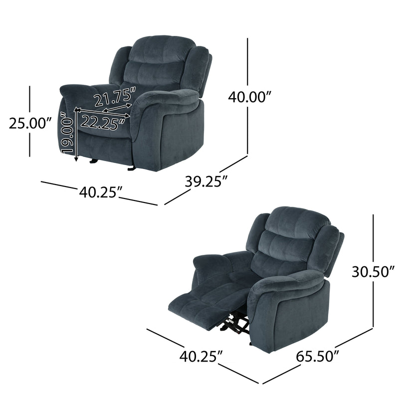 Classic Design, Plush Fabric, Glider Recliner